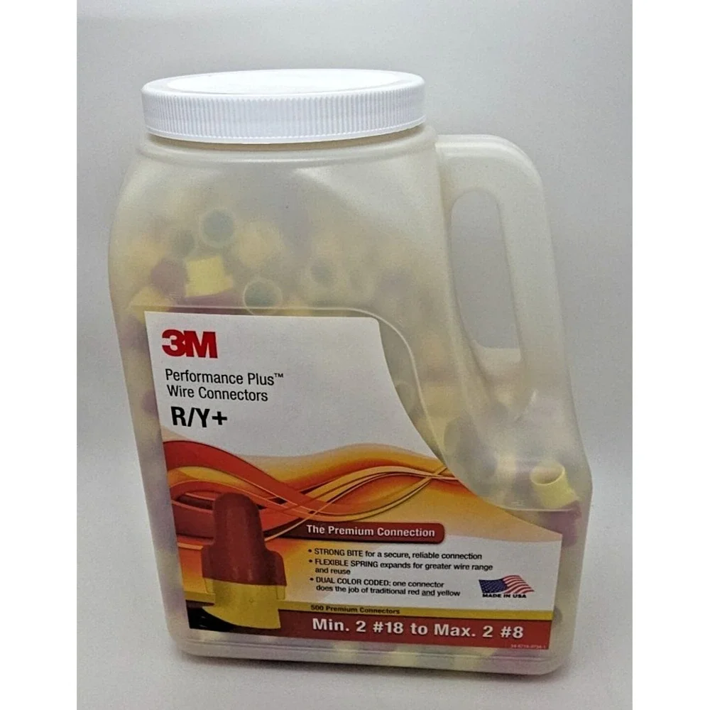 3M Performance Plus Wire Connector R/Y+ 18-8 AWG JUG 500 PCS Made in USA! New
